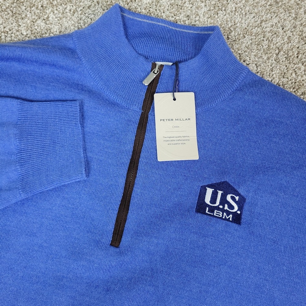 NWT Peter Millar Crown Mens Large Blue Stretch Knit Quarter Zip Wool‎ Blend LS